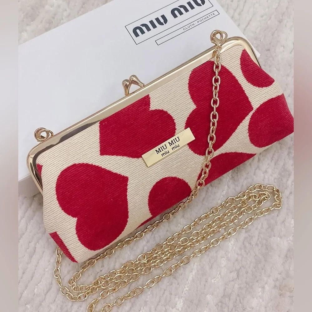 MIU MIU Red Heart Cosmetic Pouch / Bag With Chain NEW - Picture 1 of 5